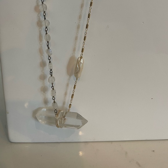 Native Gem Alchemist Quartz Crystal Rainbow Moonstone Pearl Necklace - Picture 3 of 6